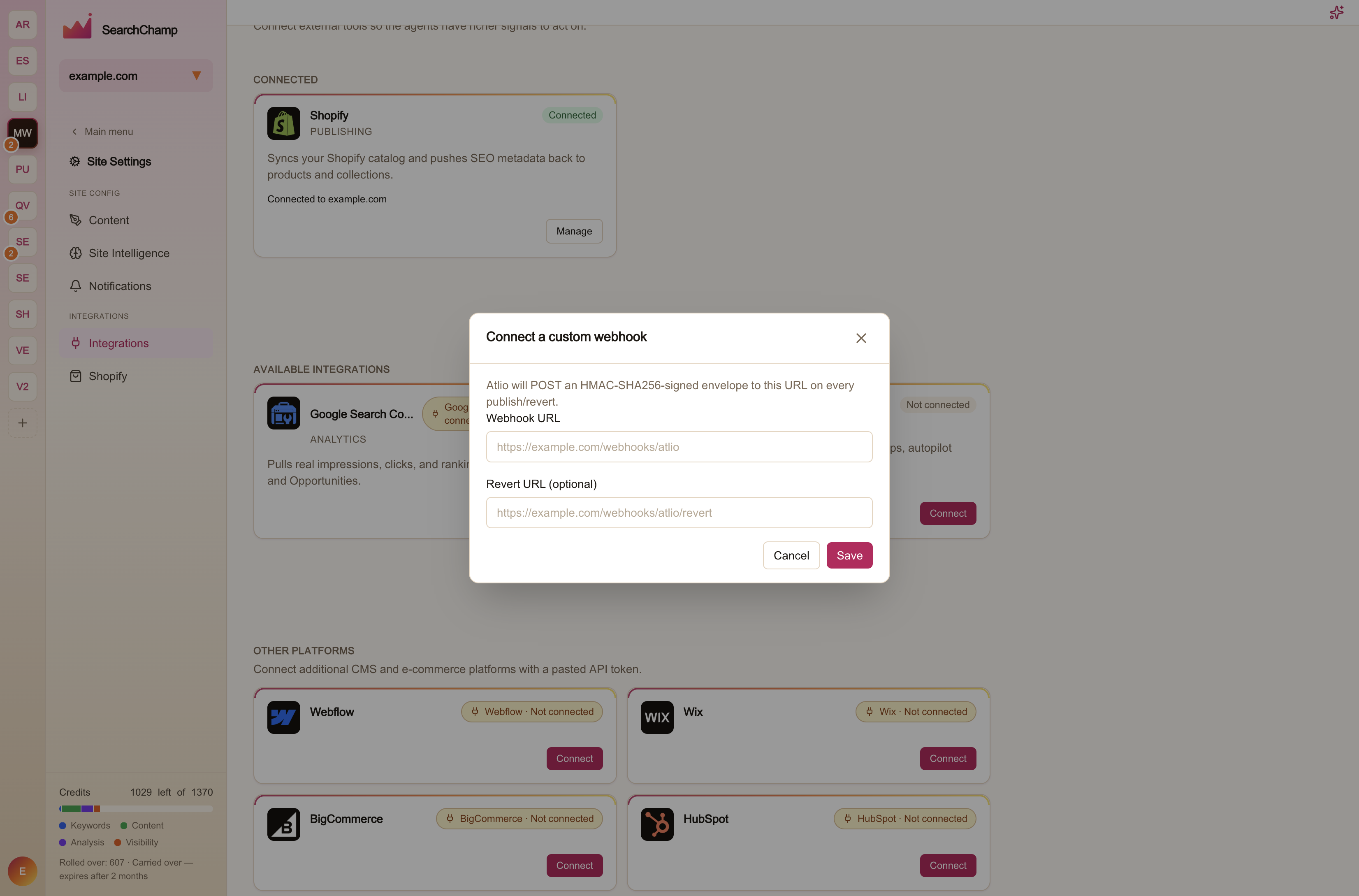 The Connect a custom webhook dialog