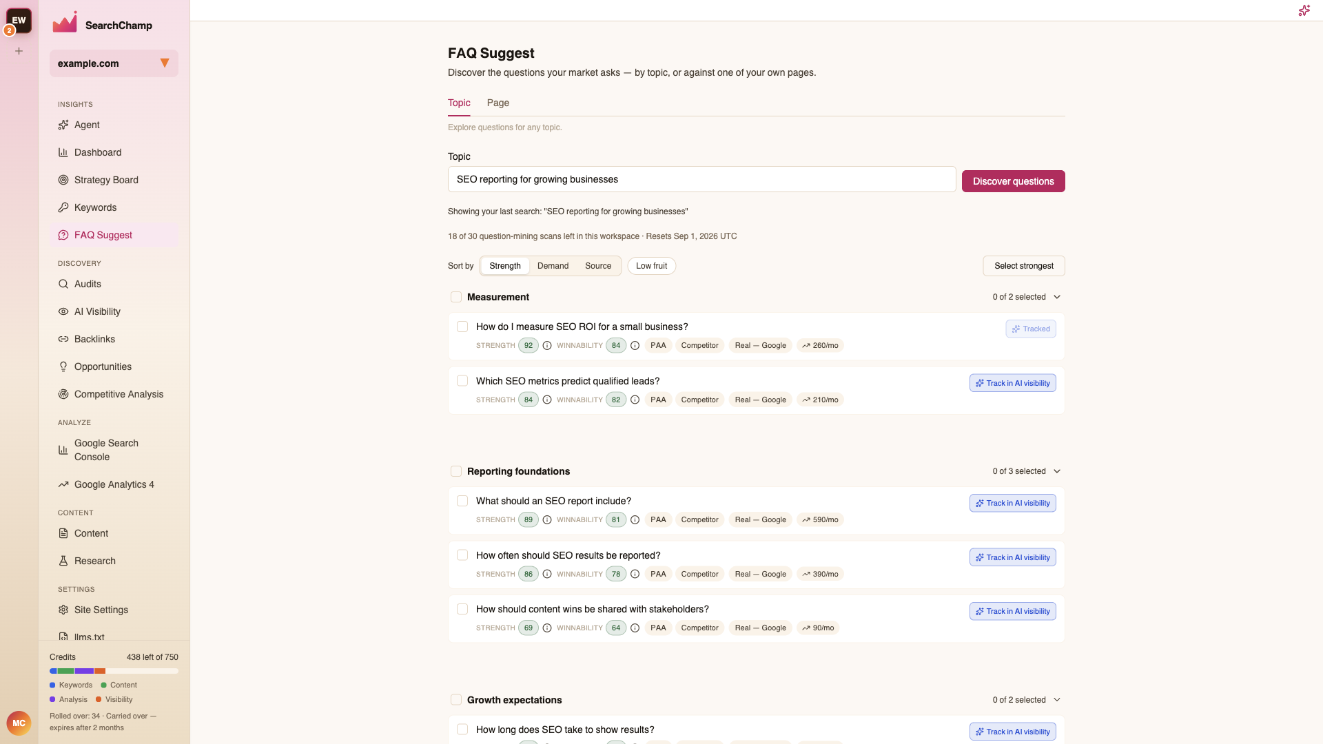FAQ Suggest in Topic mode, discovering questions for a topic