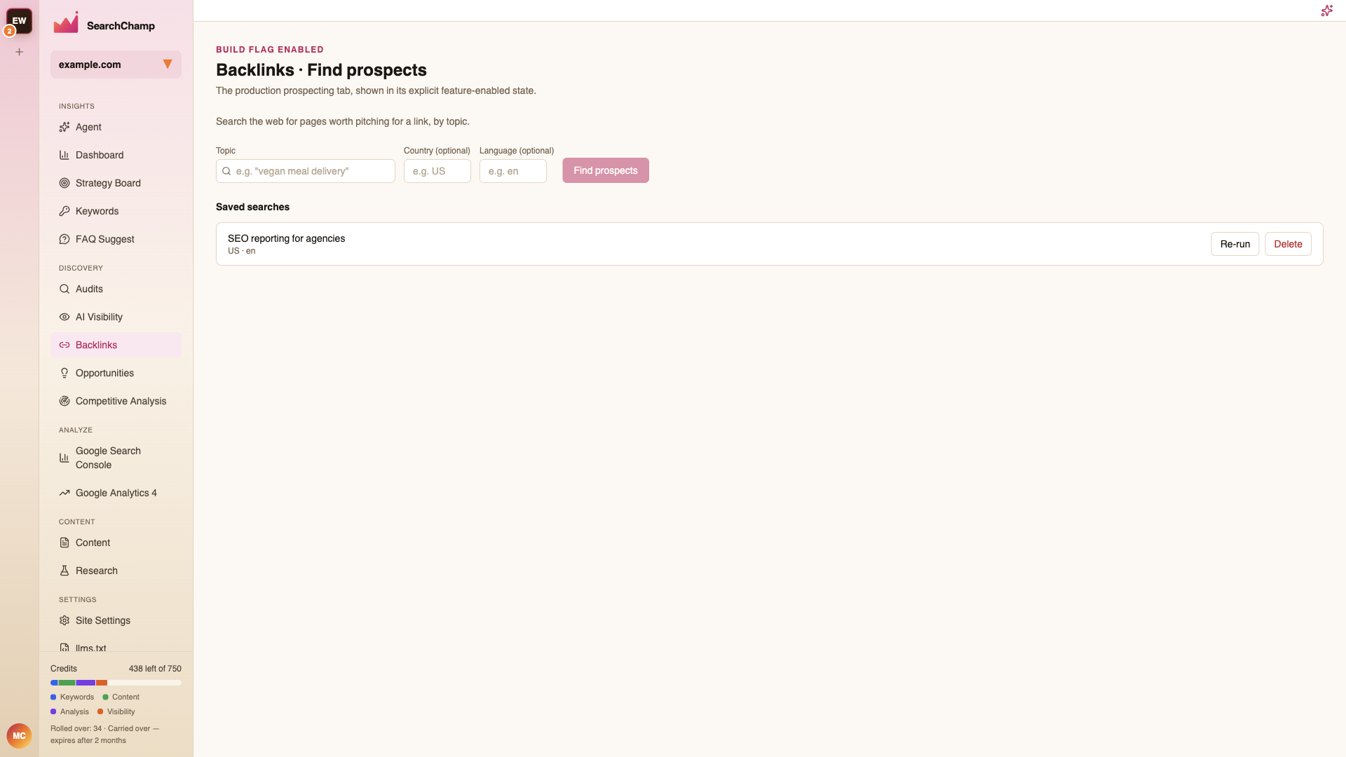 The Find Prospects search with saved searches