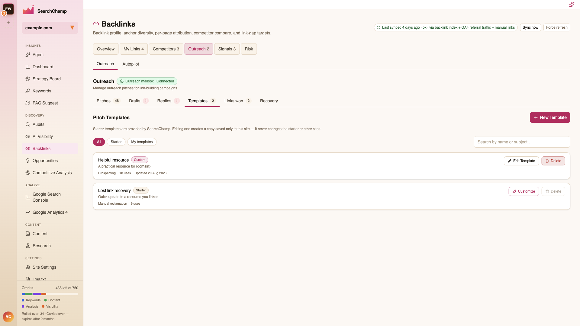 Pitch Templates with starter and custom templates