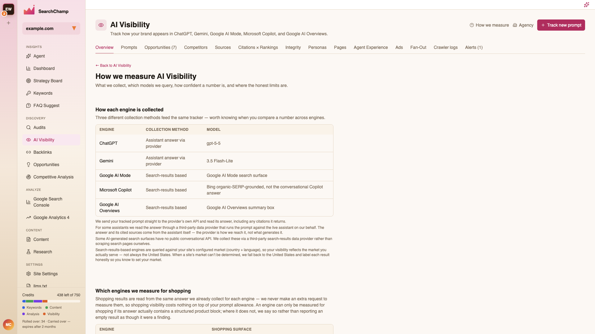 The How we measure page with per-engine collection methods